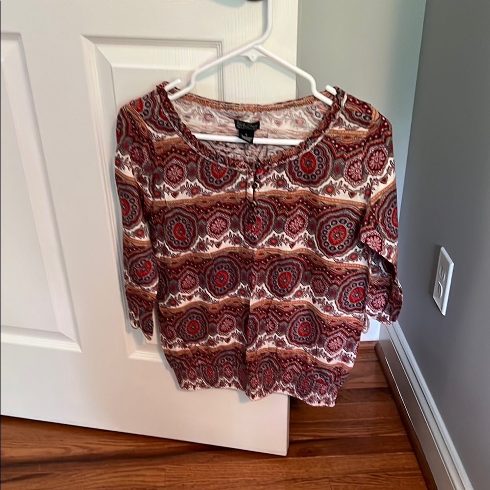 Lucky Brand Red and White Graphic Blouse